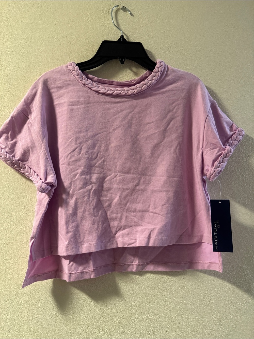 Habitual Light Pink Braided-Trim Boxy Crop Tee